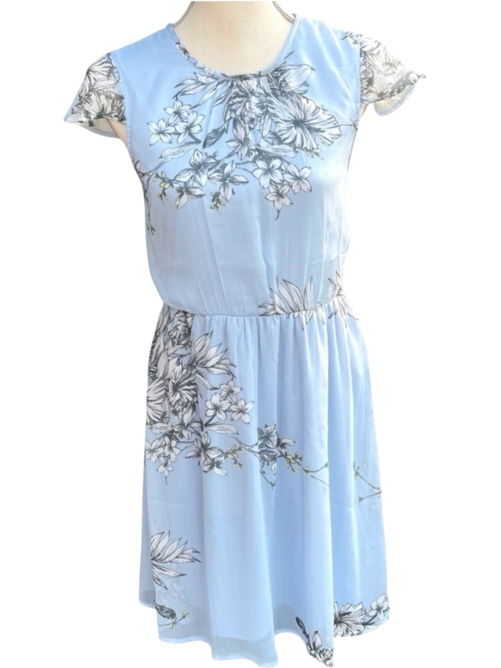 Vero Moda Light Blue Floral Satina Cap Blouson Dress (S)